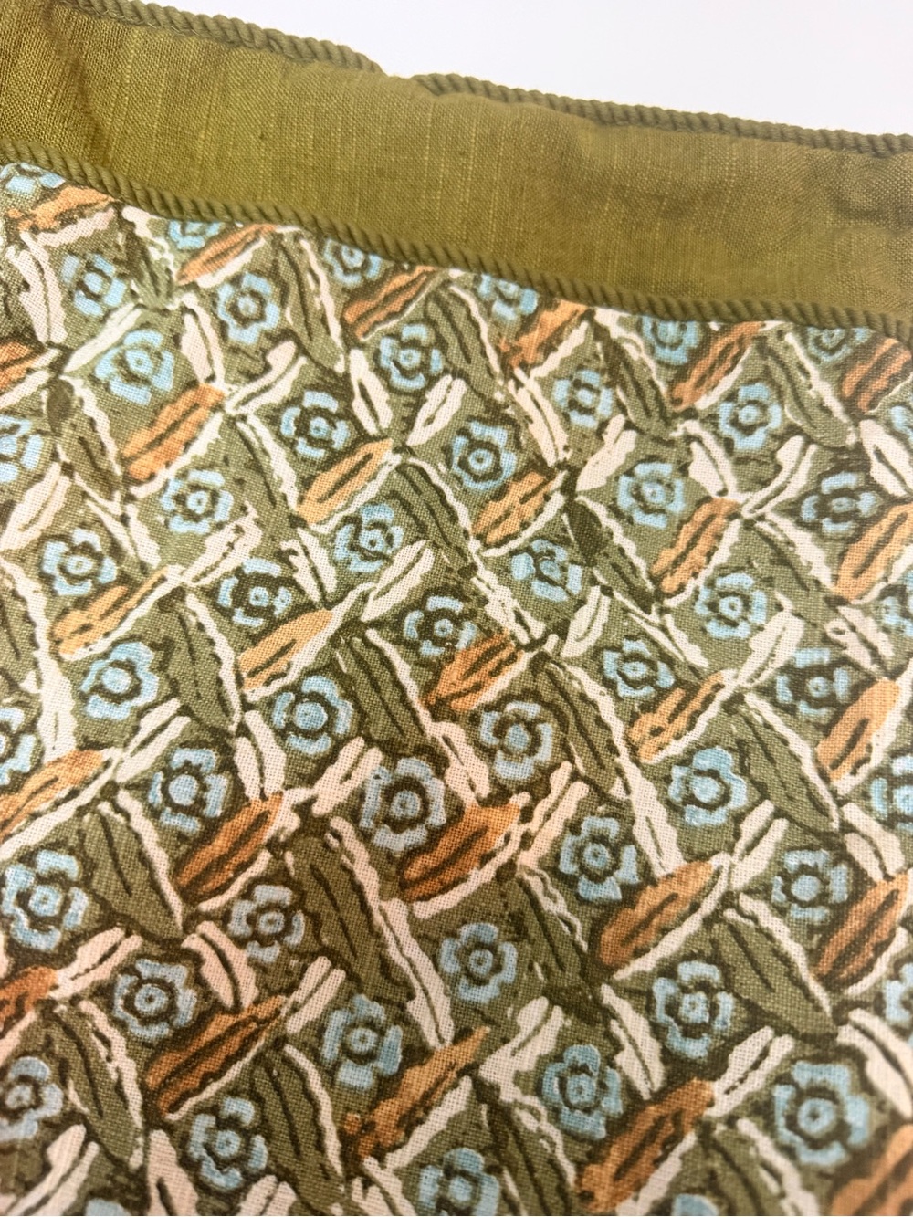 West Elm 12x21 Olive Floral Pattern Cotton Throw - Unbranded